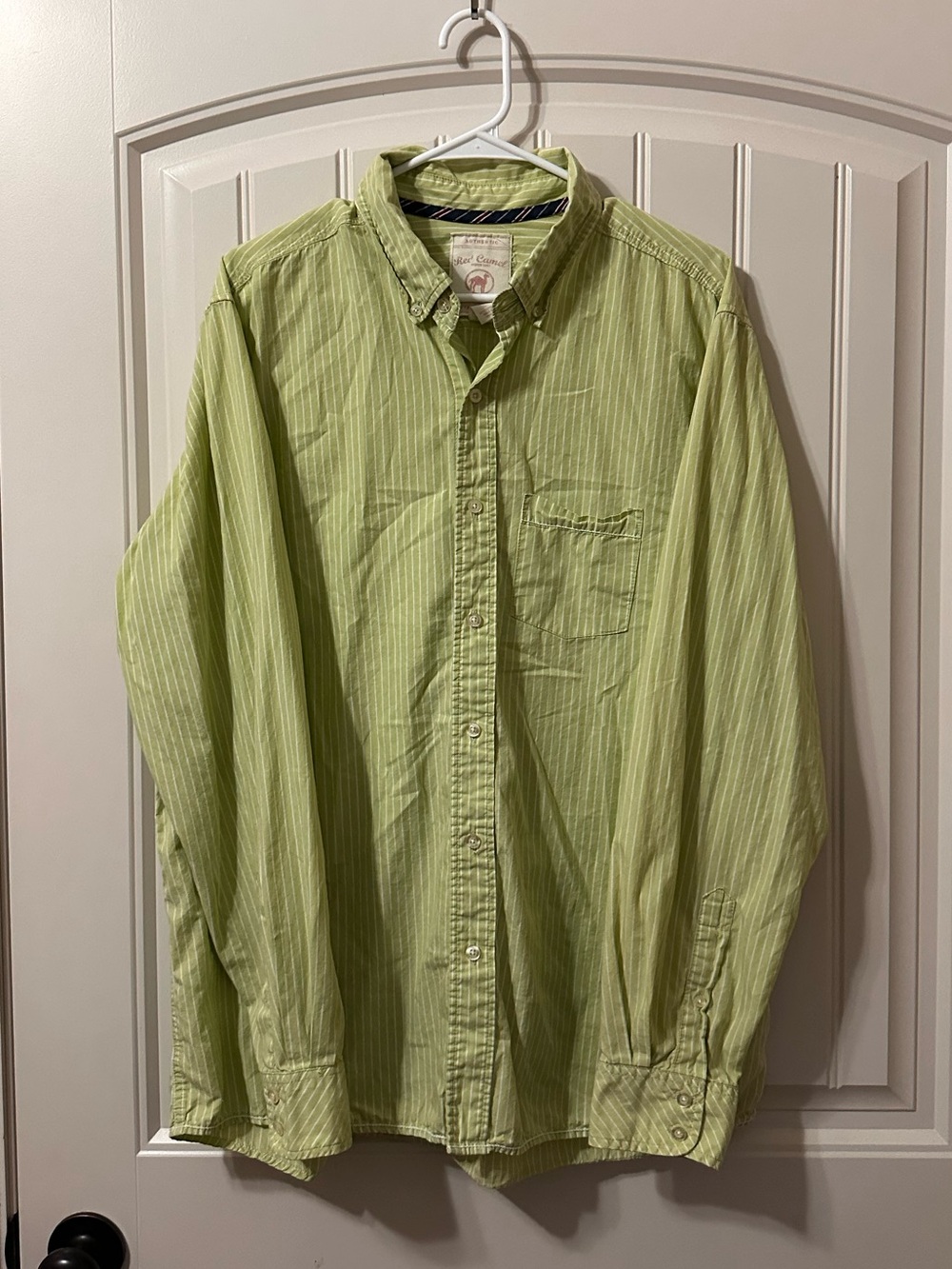 Red Camel 100% Cotton Light Green Striped Button-Up Shirt